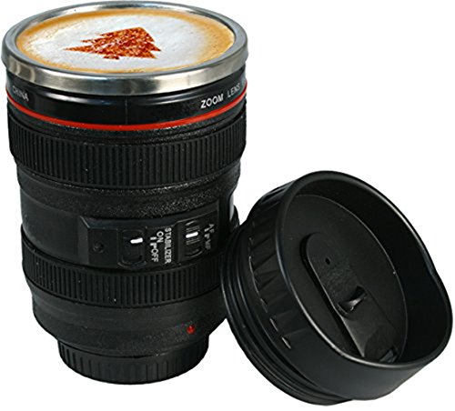 OmeGod New Looks Like SLR Lens 24-105mm Stainless Steel Travel Coffee Mug/ Cup with Sipping Lid & Holding Bag(Sipping Lid, Black)
