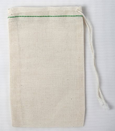Muslin Drawstring Bags Green Hem 3x5 Inches (7x12 Cm) 100 Count