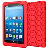 MoKo Case for All-New Amazon Fire HD 8 Tablet (7th Generation, 2017 Release Only) - [Honey Comb Series] Light Weight Shock Proof Soft Silicone Back Cover [Kids Friendly] for Fire HD 8, RED