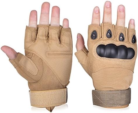 Taonology Tactical Shooting Gloves Half Finger with Hard Knuckle for Riding Motorcycle Airsoft Finger Light Gloves Military Army Police Combat Assault Tactical Gear 1 Pair(Sand,XL)