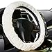 Zone Tech Luxurious Non-slip Car Decoration Steering Wheel Plush Cover – White Authentic Sheepskin Thermal Steering Wheel Cover