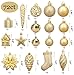 AMS 90ct Christmas Ball Assorted Pendants Shatterproof Tree Ornaments Seasonal Decorations in a Reusable Hand-Help Gift Box Ideal for Holiday and Party (Gold, 90ct)