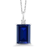 Gem Stone King 925 Sterling Silver Gemstone Birthstone and Moissanite Pendant Necklace for Women | Emerald Cut 14X10MM | 18 Inch Chain | Jewelry Gift for Her Mom Wife
