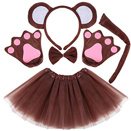 3-Piece Monkey Costume Set - Ears Headband With Fez Hat, Bow Tie, And Tail For Halloween, Cosplay, Dress-Up (One Size)
