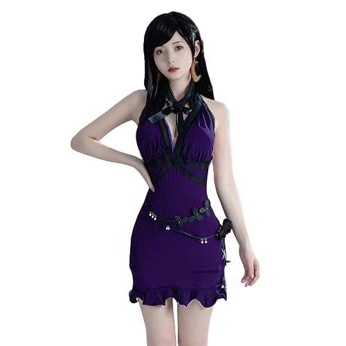 tifa purple dress cosplay Final Fantasy VII Remake Tifa Lockhart Purple Short Dress Cosplay Cost TrendsinCosplay