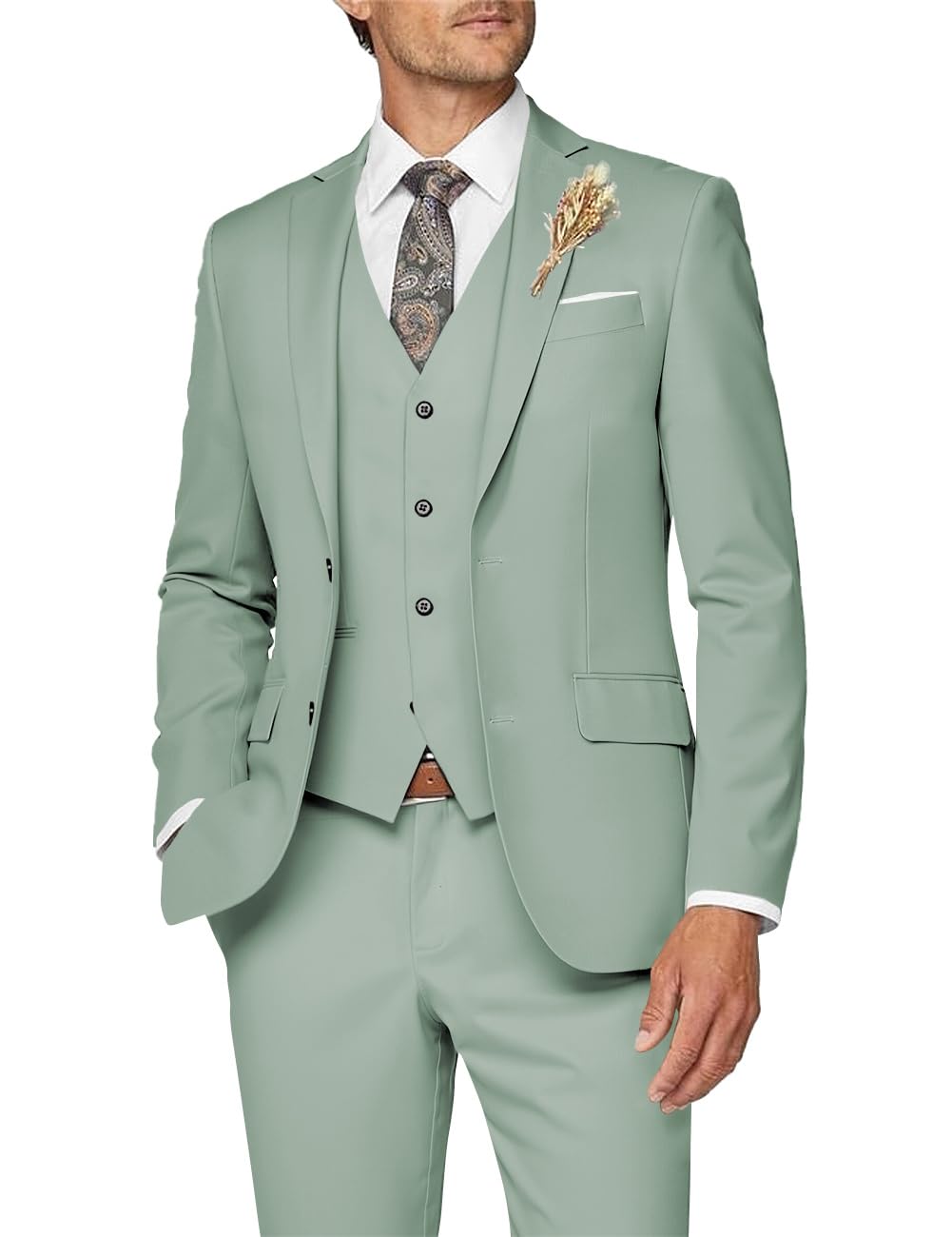 Wangyue 3 Piece Suits for Men Slim Fit Suit Sage