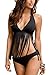 FanShou Women Halter Deep V-neck Two Pieces Swimsuit Bikini Set with Tassels
