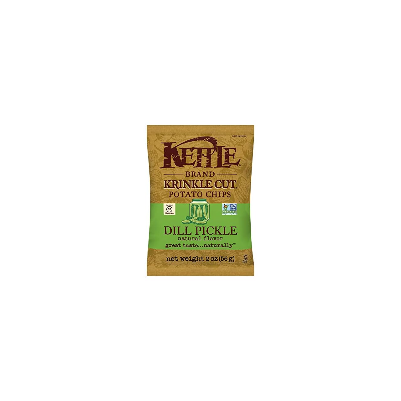 Kettle Brand Potato Chips, Krinkle Cut, Dill Pickle Kettle Chips, Snack Bag 2 Oz (Pack of 6