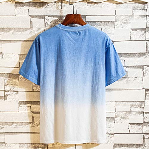 TIFENNY Casual Summer Sport Sets for Men New Cotton Linen Short Sleeve Shorts Pants Fashion Gradual Color Suit Loose Tops Dark Blue - Thumbnail 3