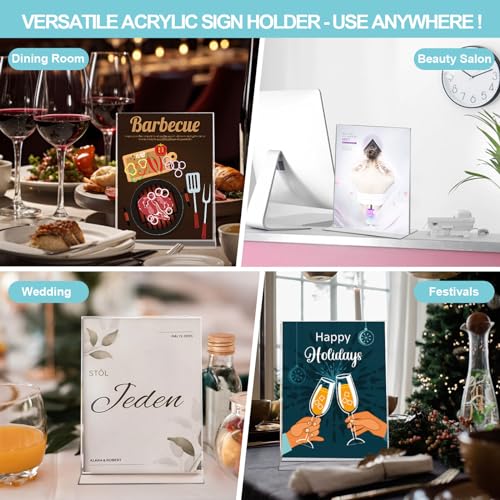 Grapelet 6 Pack A5 5.8 x 8.3inch Clear Acrylic Sign Display Stand, Ideal for Wedding Table Numbers, Double Sided Picture and Menu Holder