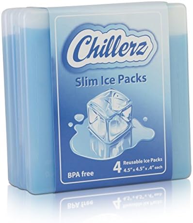 CHILLERZ Slim Reusable Ice Pack (4 Pack) for Kids Lunch Box - Ultra Slim and Lightweight Cool Cooler Packs - Long-Lasting Gel - Makes your Food Stay Fresh, Cold and Tasty