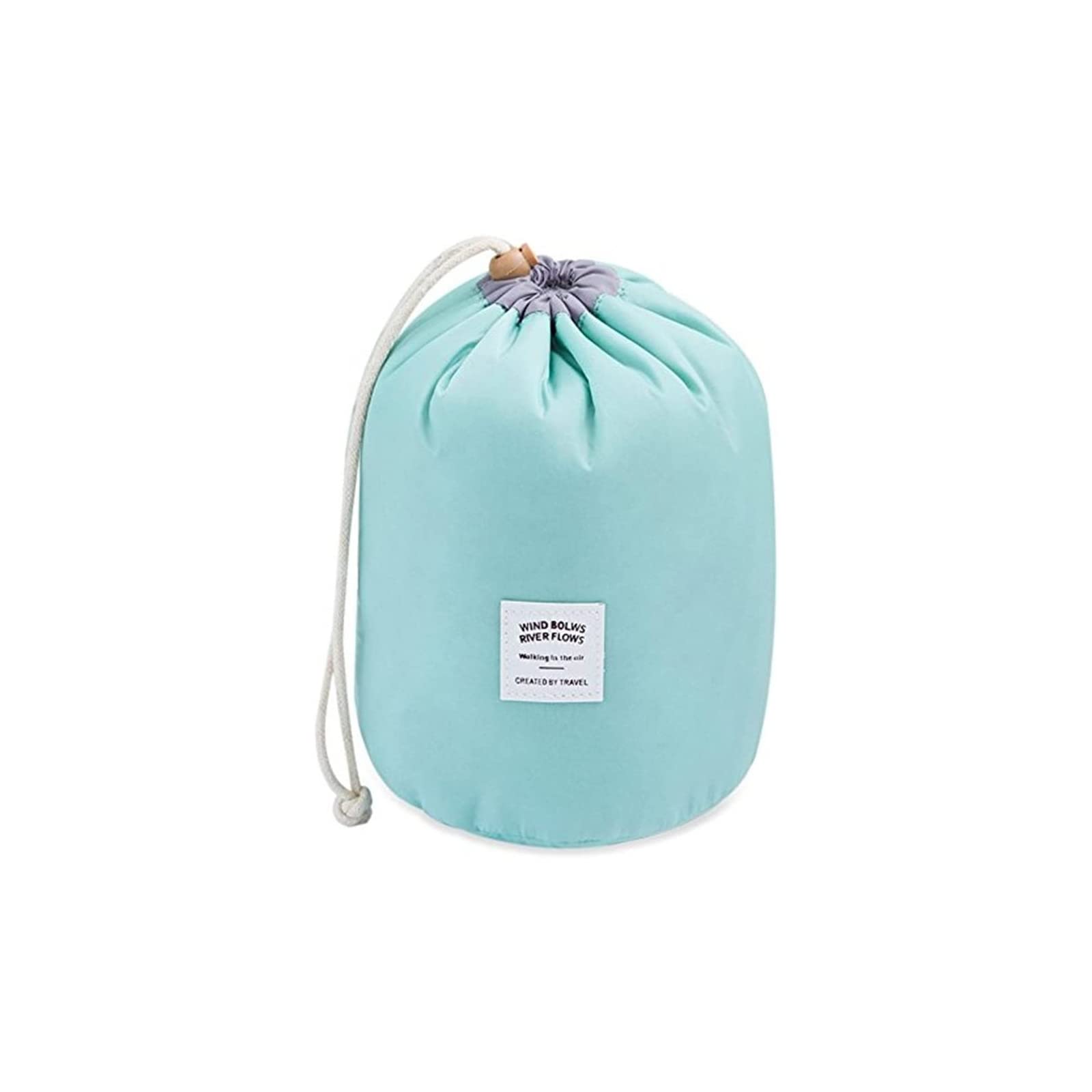 Women Travel Make Up Bag,Pouches Cosmetic Bags Girls Barrel Shaped Hanging Toiletry Wash Bags Nylon Drawstring Makeup Organizer Storage Bag + Small Zipper Pocket+PVC Transparent Brush Bag (Green)