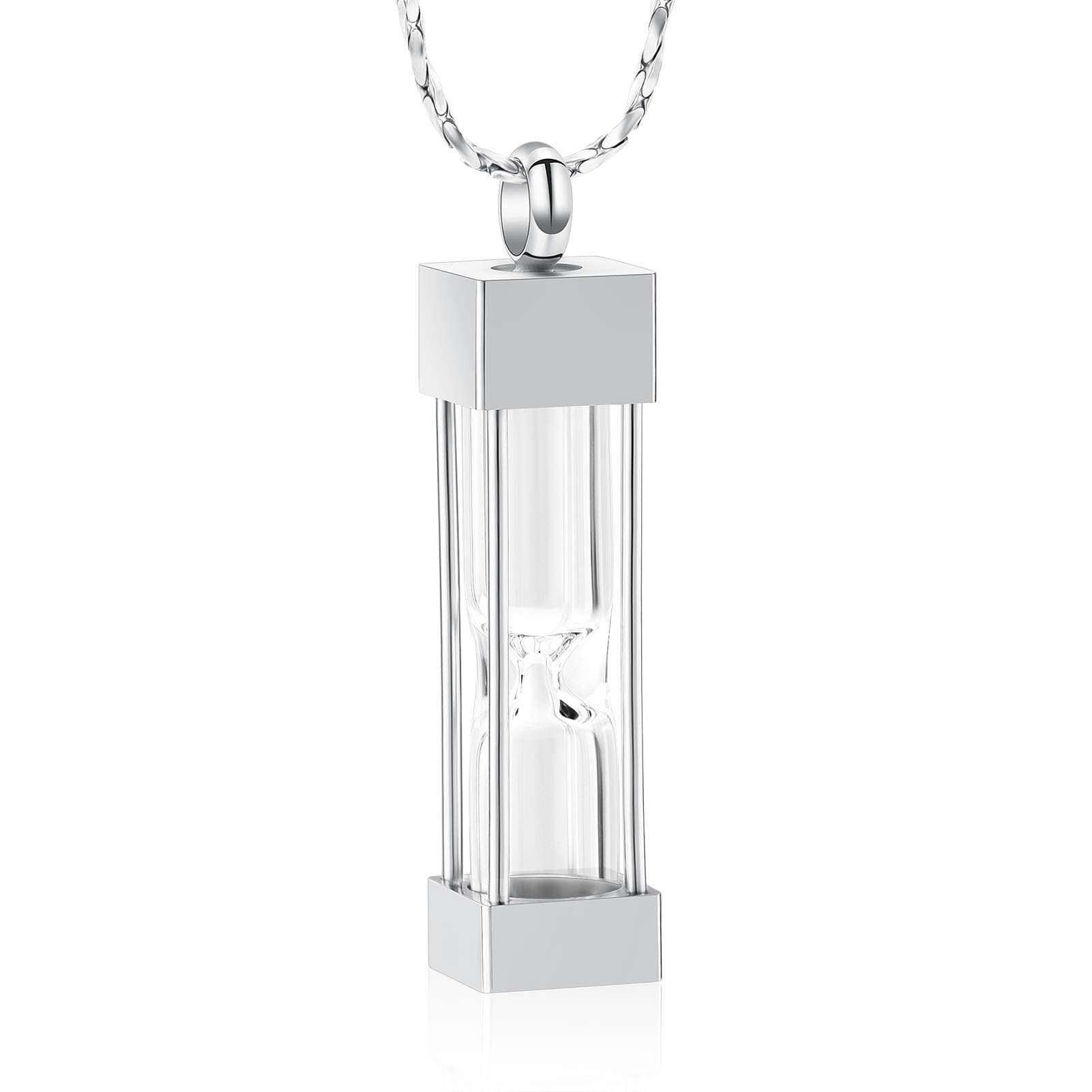 Glass Hourglass Cremation Jewelry for Ashes Container Vial Urn Necklace Pendant Stainless Steel Cylinder Bottle Memorial Cremation Keepsake Jewelry for Women/Men