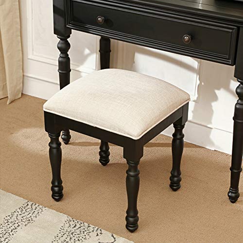 URFORESTIC Vanity Stool, Modern Makeup Dressing Stool with Concave Seat Surface, Padded Bench with Rubberwood Legs, Capacity 286lb, Easy Assembly (Black) - Thumbnail 2