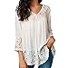 Gloous Women Loose Three Quarter V-Neck Lace T-Shirts Tops Lace Blouse primary