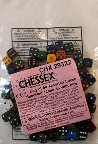 Chessex Manufacturing 29322 Speckled 12 mm D6 With Pips Assorted Dice, Bag - 50