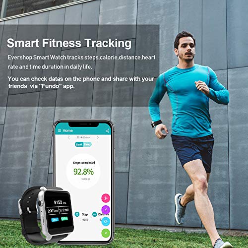 Evershop Smart Watch with HD Camera and TF SIM Card Slot for Men Women, Fitness Tracker Watch with Heart Rate Monitor Sleep Monitor Pedometer for Android iOS (Silver) - Thumbnail 5