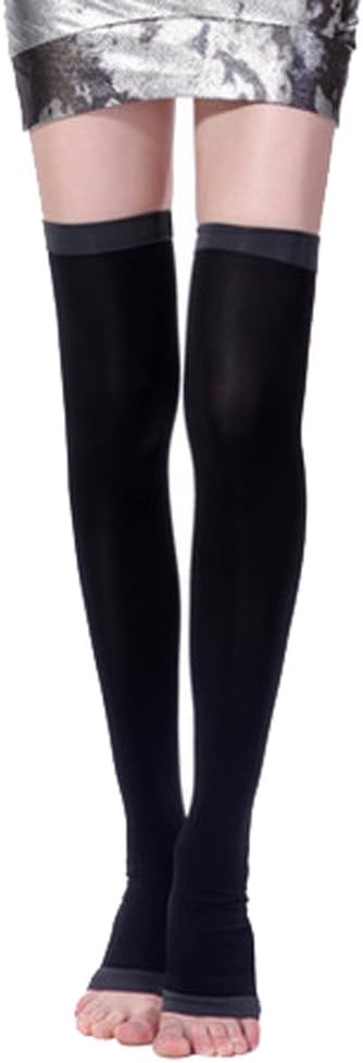 TEERFU Compression Stockings for Varicose Veins Burn Fat Super Thin Sleeping Slimming Thigh High Socks Open Toe