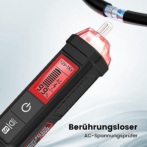KAIWEETS Spannungsprüfer Berührungslos mit LCD-Anzeige, NCV Tester mit Signalstärke-Prozent, Dualbereich 12V/70V–1000V AC Phasenprüfer, Phasen- und Nullleiterprüfung, Leitungsbruch-Finder 5