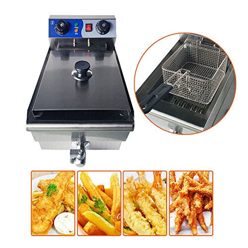 ZXMOTO 10L Commercial Deep Fryer with Basket Strainer Perfect for Chicken, Shrimp, French Fries Timer and Drain Stainless Steel 110V - Thumbnail 6