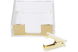MultiBey Clear Acrylic Desktop Set Self-Stick Note Holders & Staple Removers Tool Memo Pad Holder Dispenser Office School Supplies (Gold)
