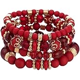 tenghong2021 Multi-Layer Stackable Beaded Bracelets for Women Friends Boho Mixed Color Bracelet Crystal Stone Stretch Bangles Heart Charm Summer Holidays Party Beach Jewelry Unique Gifts