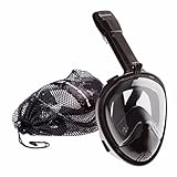 The Super Snorkel Full Face Snorkeling Mask Features Tubeless Design Extra Long Tube and Anti-Fog 180 Degree Seamless Lens (Black, Small)