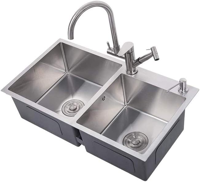 SQQSLZY Fregadero de Acero Inoxidable Manual de Doble Pila, 304
