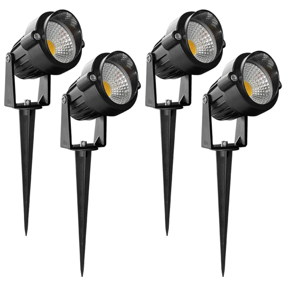4vwin Outdoor LED Garden Spike Lights IP65 Waterproof Landscape Pathway Lighting with BS Plug and Spike Stand for Garden, Yard, Pathways, 3000K Warm White (4 Pack (Warm White COB))