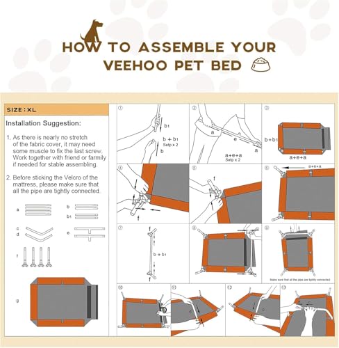 Veehoo XL Elevated Outdoor Dog Bed, Cooling Raised Dog Cot for Large Dogs, Off Ground Pet Hammock Beds with Washable Breathable Mesh, No-Slip Feet, 125x83x23cm, Black