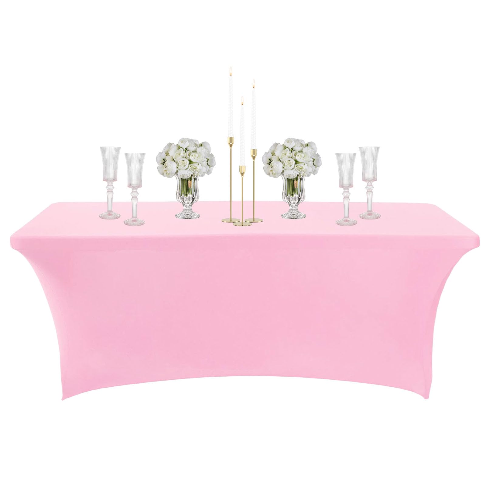 6ft Spandex Tablecloths Stretchable Tablecloth Pink for Rectangle Table,Washable Fitted Table Cloth Spandex Stretch Patio Table Covers for Event,Wedding,Banquet,Easter Party,Covering Stalls,Exhibition