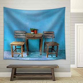 Old Vintage Wooden Chair and Table - Fabric Wall Tapestry Home Decor - 51x60 inches