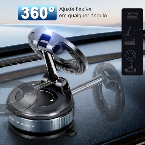 Tobeape Suporte Magnético para Carro com Sucção a Vácuo, Compatível com MagSafe, Ventosa Dobrável 360°, para Espelho e Academia, Ímã Super Forte até 55N
