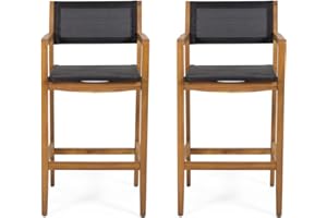 Christopher Knight Home Calista Acacia Wood Barstools with Outdoor Mesh (Set of 2), Teak and Black