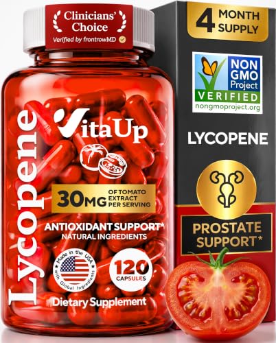 VitaUp Lycopene Supplements for Men – USA Made Prostate Supplements for Men with Natural Tomato Extract – Non-GMO Lycopene Supplement for Normal Prostate, Skin & Antioxidant Support – 120 Count