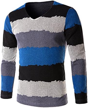 XTX men's Casual wide stripe long sleeved Slim Fit t shirt Sweater Blue top