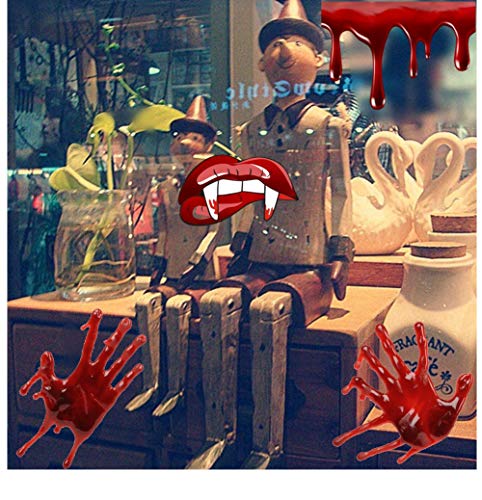 IARTTOP Halloween Bloody Handprint Decal, Vampire Bloody Lips with Sharp Teeth Sticker, Screaming Bloody Decal for Windows, Car, Bumper Decor Halloween Home Wall Art - Thumbnail 2
