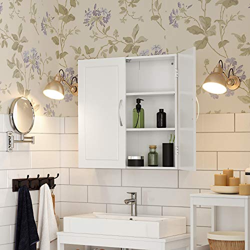 VASAGLE BBC320W01 Scandinavian Style Bathroom Cabinet with 2 Adjustable Shelves 60 x 18 x 60 cm Matt White