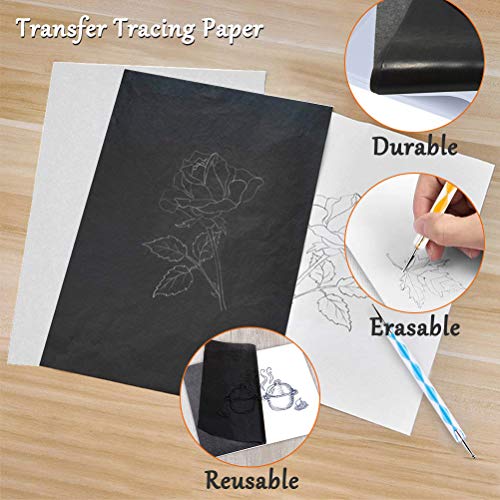 100 Sheets Tracing Paper,Carbon Graphite Transfer Paper with 5 Pieces Embossing Styluses Stylus