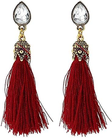 JINBEST 1 Pairs Women's Casual Tassle Earring Long Wedding Holiday Ladies Gift Ear Studs (Red)