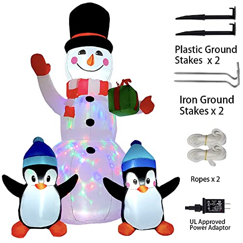 6FT Christmas Inflatables Outdoor Decorations Inflatable Snowman Penguins with Gift, Christmas Blow Up Yard Decorations with Rotating LED Lights for Indoor Outdoor Garden Lawn Holiday Décor