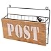 Rustic Brown Metal Wire Wall Mounted Post Mail Sorter/Magazine Rack w/Wood Panel Sign, Bird Ornament