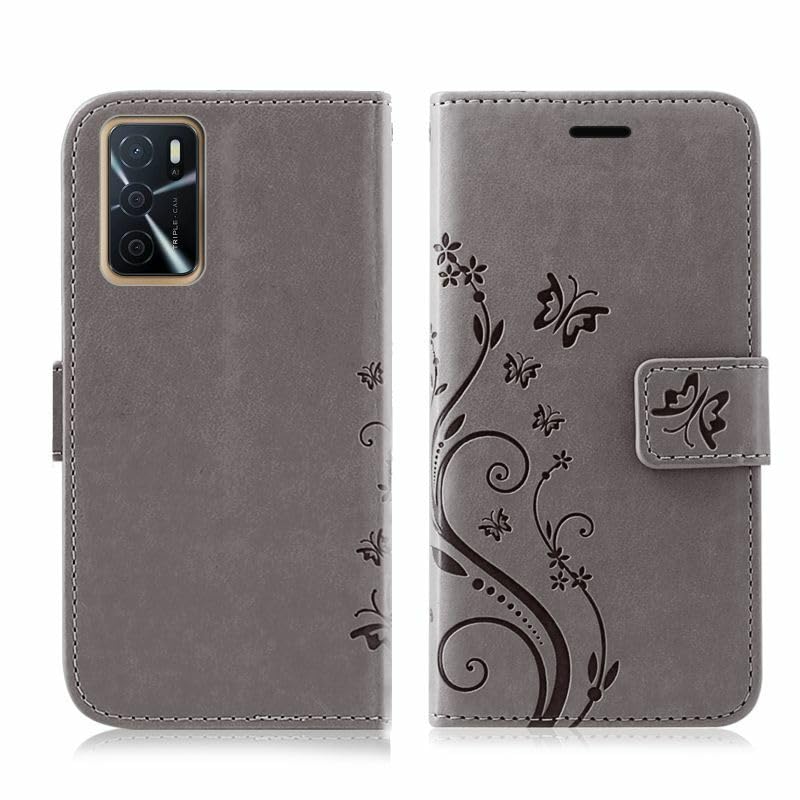betterfon Case Oppo A16 / A16s, Mobile Phone Case Oppo A16s/A16 Flip Case Mobile Phone Case Protective Case with [Stand Function] [Card Slots] for Oppo A16, Oppo A16s, Grey