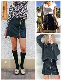 Mini falda de piel sintética con cremallera de cintura alta para dama