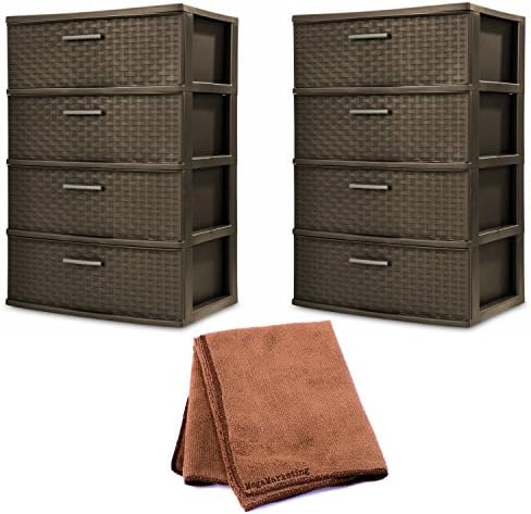 Sterilite 4-Drawer Wide Weave Tower in Espresso,2-Pack with Cleaning Cloth
