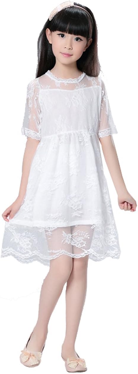 Amazon ハニーズ Yitla 子供服 ガールズ ドレス ワンピース レース リボン フリル キッズ 女の子 フォーマル 結婚式 発表会 子供 ドレス フォーマル パーティー 110 ホワイト フォーマル 通販