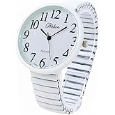 Geneva Super Large Stretch Watch Clear Number Easy Read (White)