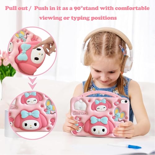 For Case Compatible with iPad (A16) 11th/10th Generation (2025/2022), Shockproof Cartoon Silicone Melody Cover with Handle Stand, Shoulder Strap (iPad (A16) 11th/10th Generation)