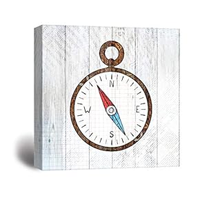 Square Canvas Wall Art - Rustic Sailing Themed Compass on Wood Background - Giclee Print Gallery Wrap Modern Home Art Ready to Hang - 12x12 inches