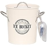 Home by Jackie Inc T586A 4L Cream White Metal Galvanized Double Walled Ice Bucket Set with Lid and Scoop
